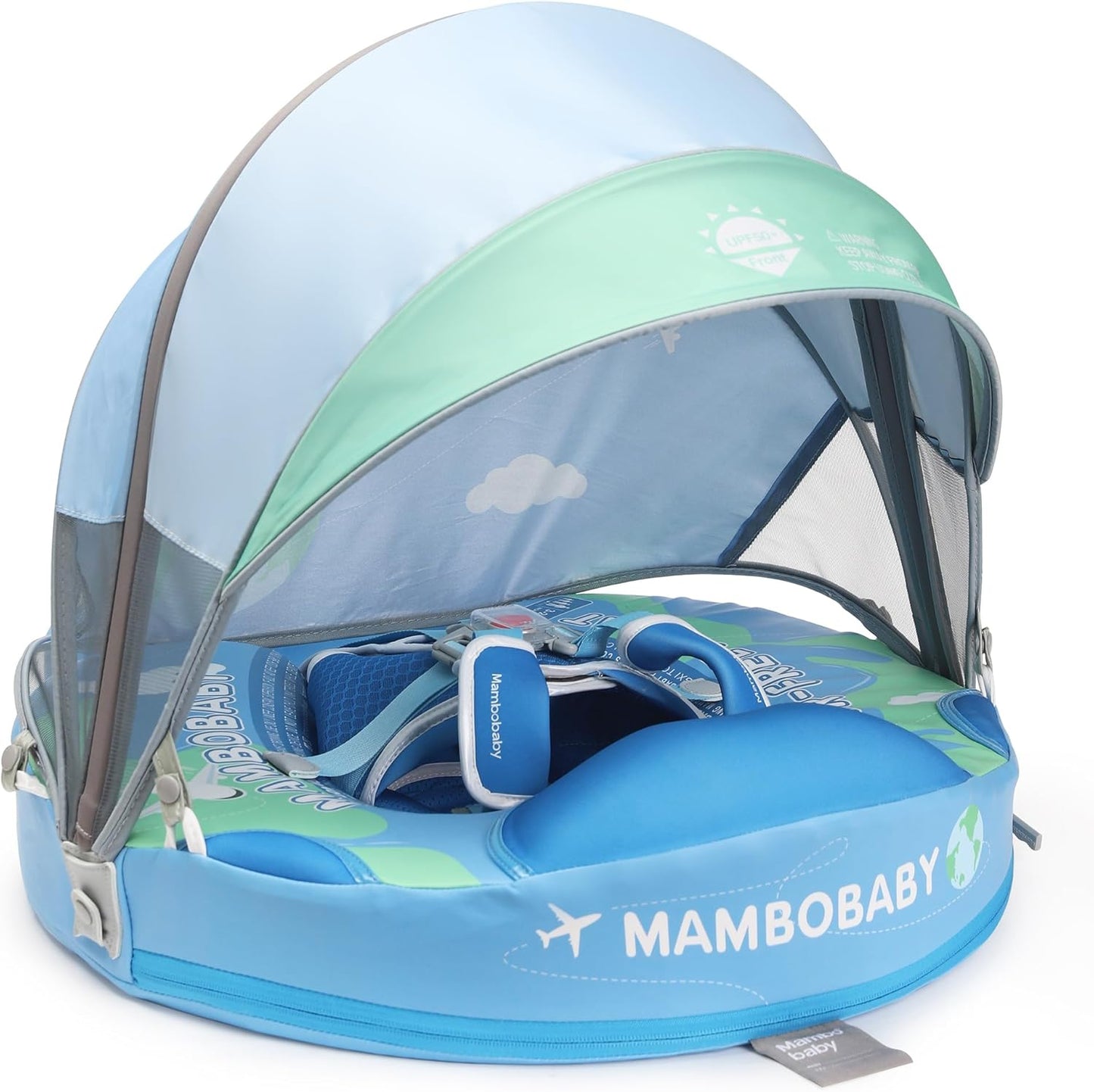 Mambobaby Baby Swim Float with Canopy, Non-Inflatable Solid Baby Float, Upgrade Soft Skin-Friendly Material Infant Swim Float