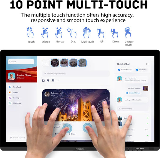 24 Inch PC Touchscreen Monitor, Built-in Speakers, 75Hz, IPS FHD 1080P Desktop Touch Screen Monitor, HDMI, VGA, USB, VESA, Computer Touch Display, Black - PuriLite