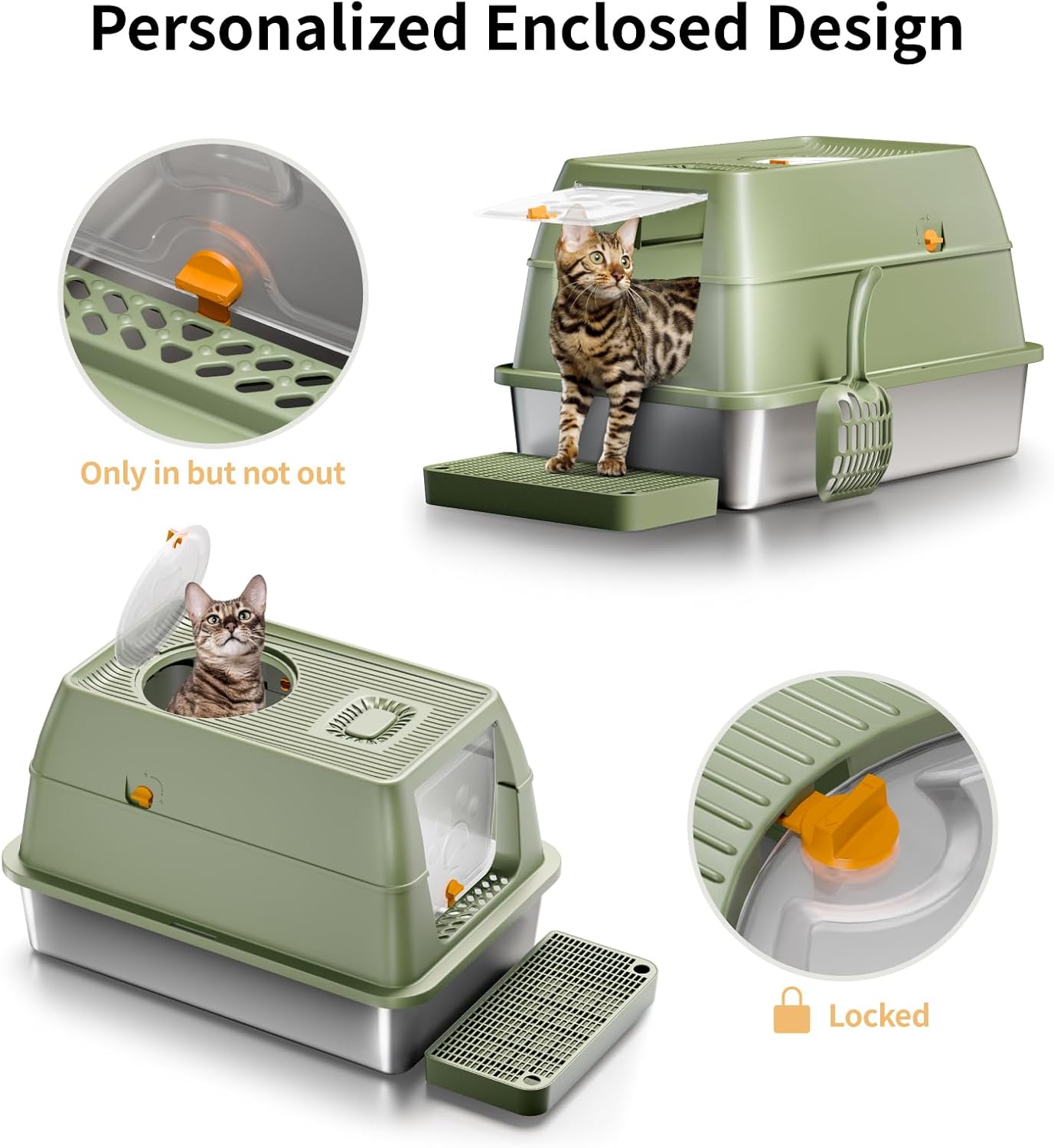 Eosarcu Stainless Steel Cat Litter Box with Lid, XL Large Enclosed Upgraded Litter Box with Removable Lid, Carbon Filters -Odor Free, Easy Cleaning, Anti-Urine Leakage for Big Cats/Multiples-Grey