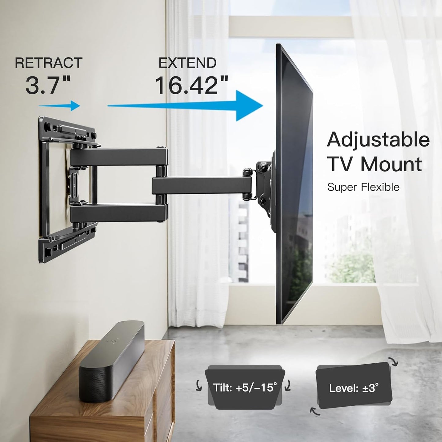 Pipishell Full Motion TV Wall Mount for Most 26-65 inch TVs up to 99 lbs, Pre-Assembled Wall Mount TV Bracket with Swivel & Tilt, 3 Bracket Heights, Max VESA 400x400mm, Fits 12″/16″ Wood Studs, PIMF4