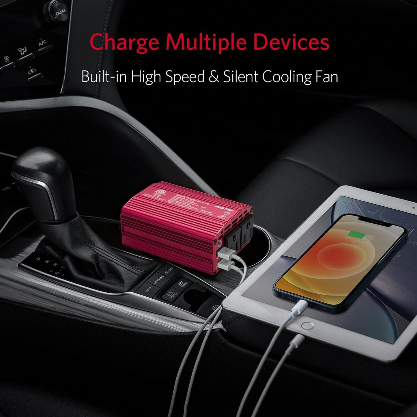 BESTEK 300W Car Power Inverter with 20W PD USB C and QC3.0 Quick Charging, DC 12V to 110V AC Car Plug Adapter Outlet Converter Multi-Protection Car Charger Power Inverter for Laptop Computer