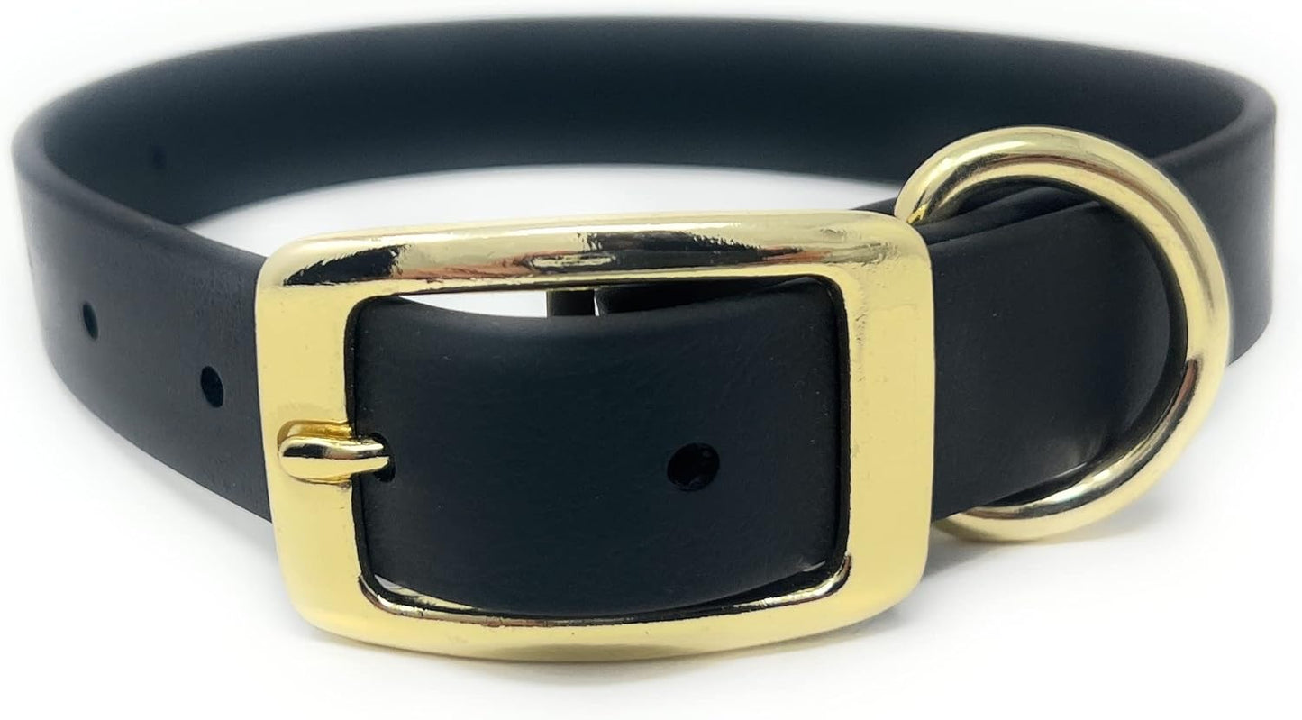 Regal Dog Products Medium Black Waterproof Dog Collar with Gold Buckle, Resilient and Durable Materials, Comfortable Design - for Small, Medium, and Large Breed Dogs