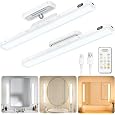 2 Pcs Wireless Vanity Makeup Lights for Mirror, Rechargeable LED Stick On Light Bar for Bathroom Mirror with 3 Color Temp&Adjustable Brightness, Long Battery Life Cordless Light for Vanity Desk