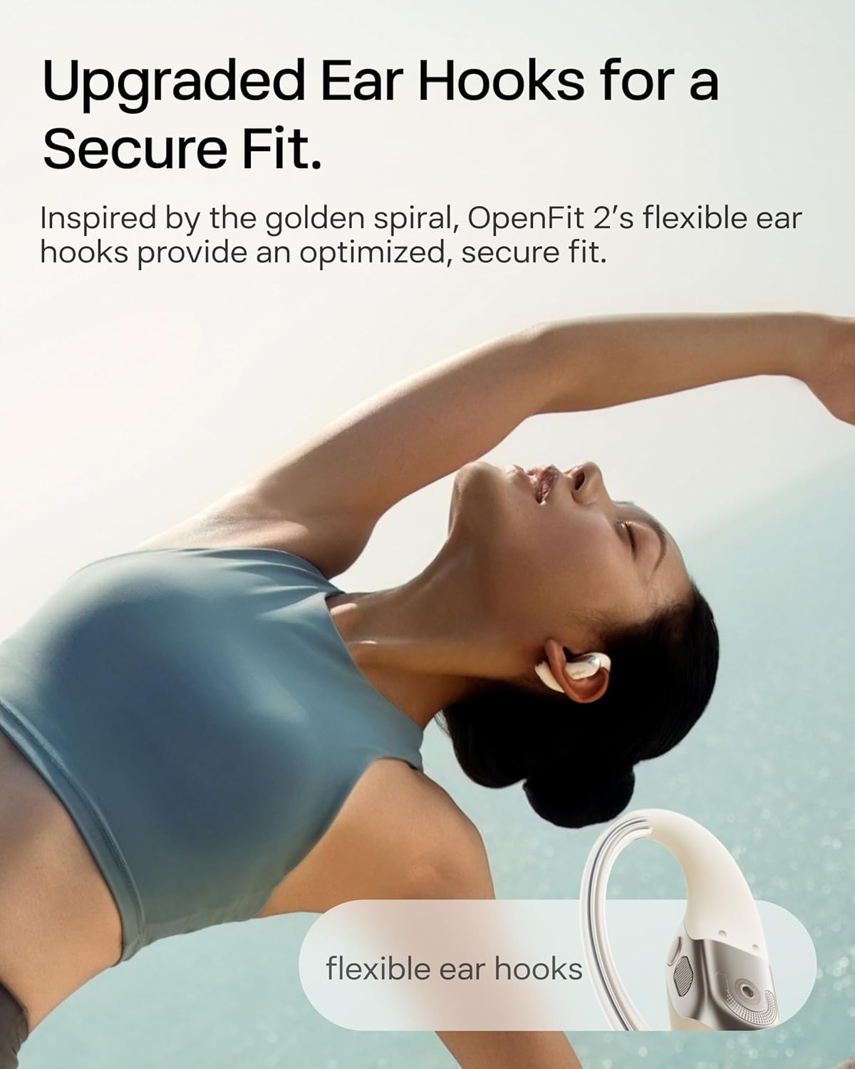 New SHOKZ OpenFit 2 Open-Ear Headphones, True Wireless Bluetooth Earphones with Microphone, Earhook Earbuds with 48 Hours of Playtime, Fast Charging, IP55 Water-Resistant, with Carrying Bag, Black
