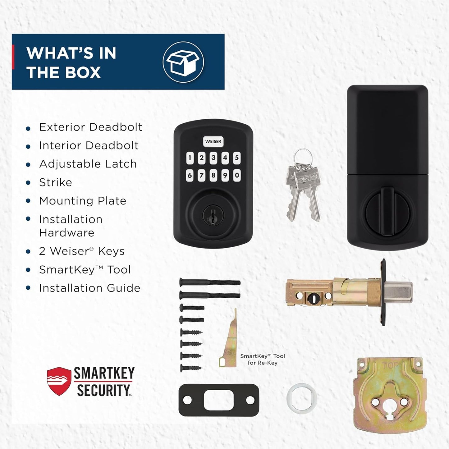 Weiser Powerbolt 3 Matte Black Keyless Entry Door Lock/Deadbolt Lock, 10-Button Keypad Door Lock with Auto Lock and 12-Month Battery Life, Electronic Door Locks for Front Door, Home Décor