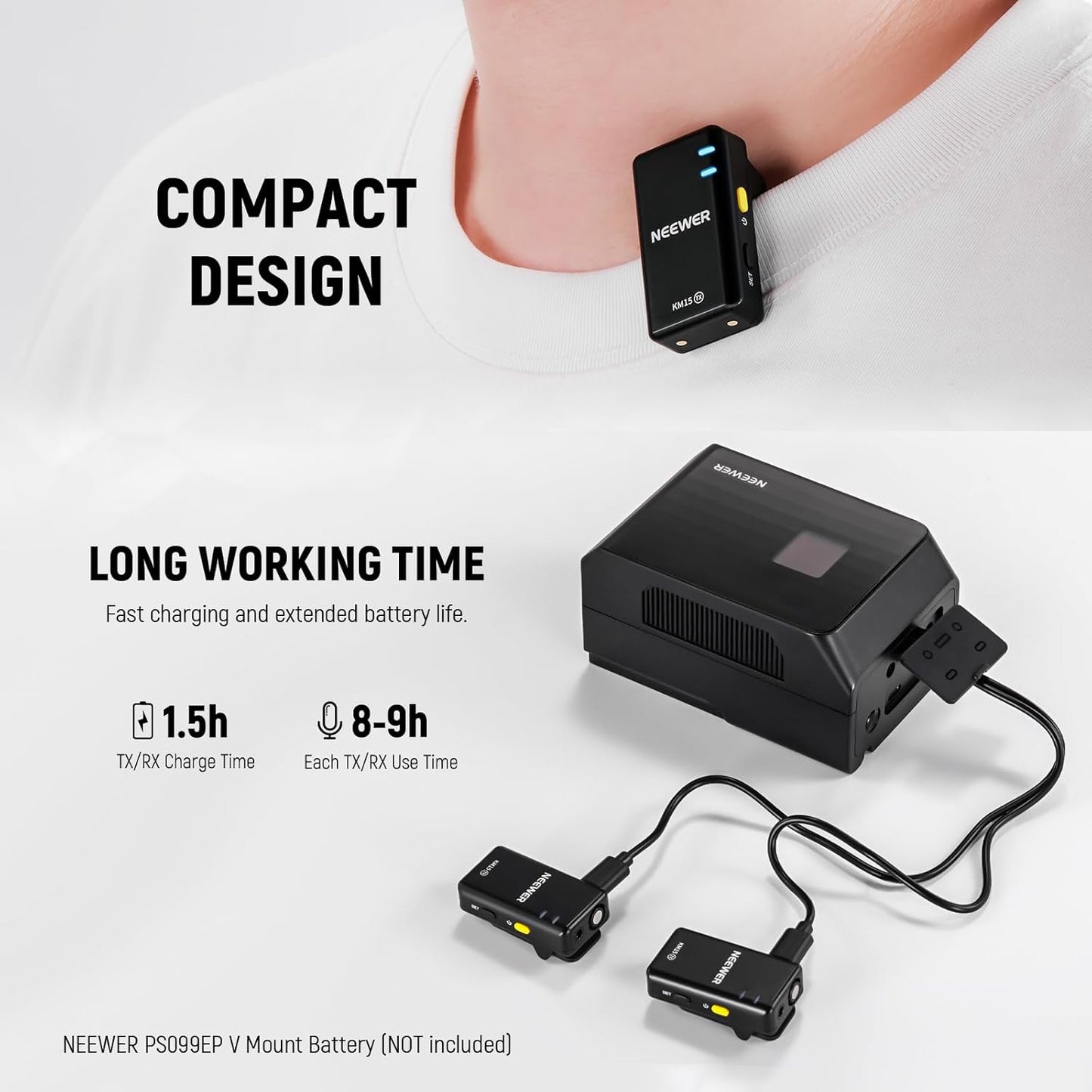 NEEWER CM28 Wireless Lavalier Microphone System with Charging Case, 1 Click Noise Canceling, 4GB Storage for 9Hrs of 48KHz 16 Bit Uncompressed Audio Lapel Mic Compatible with iPhone/Android/PC/Camera