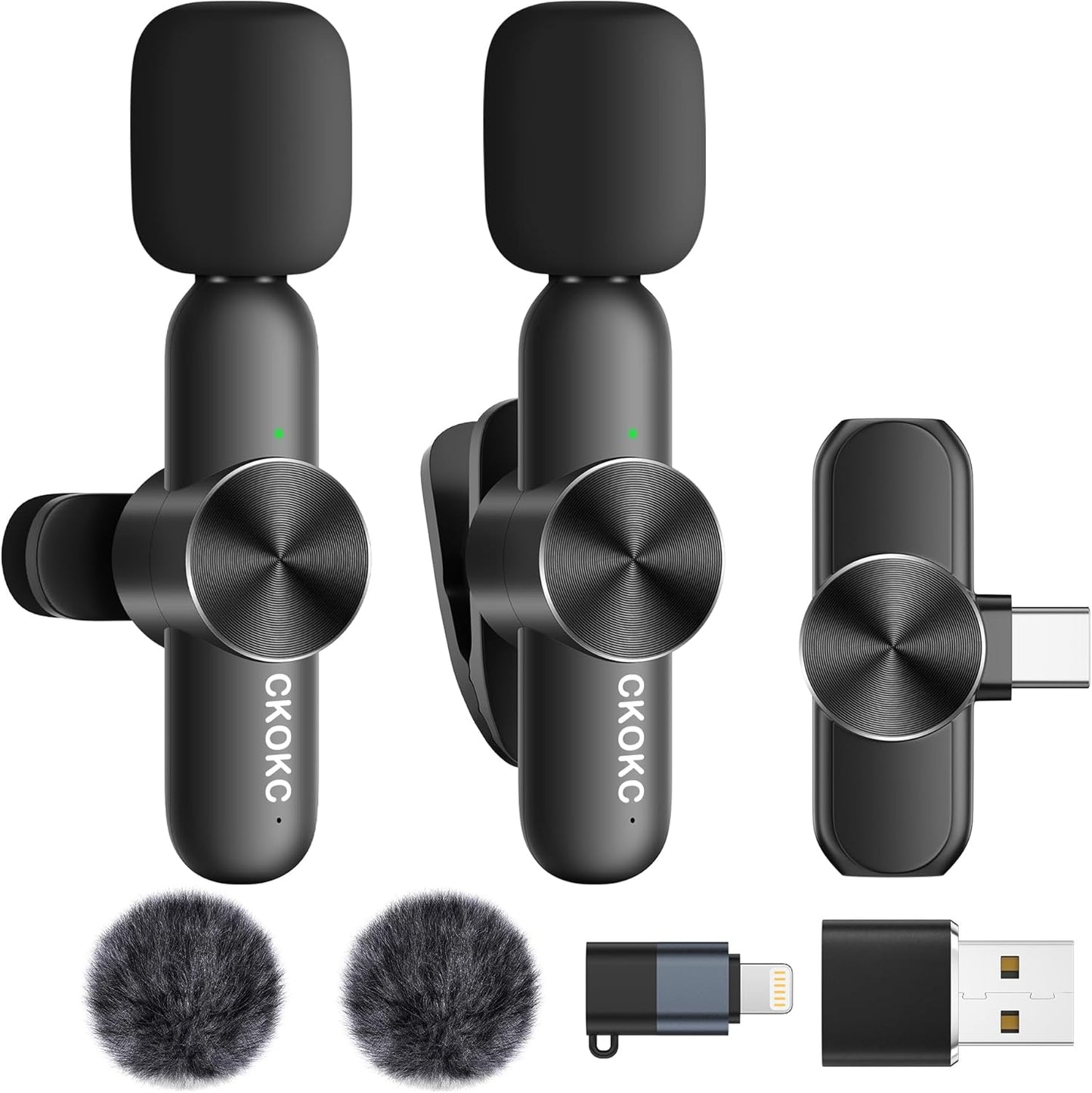 CKOKC Wireless Microphone for iPhone - Android Phone and Laptop PC, USB Microphones for Podcasting, Lavalier Microphone for Interview Video Vlog YouTube
