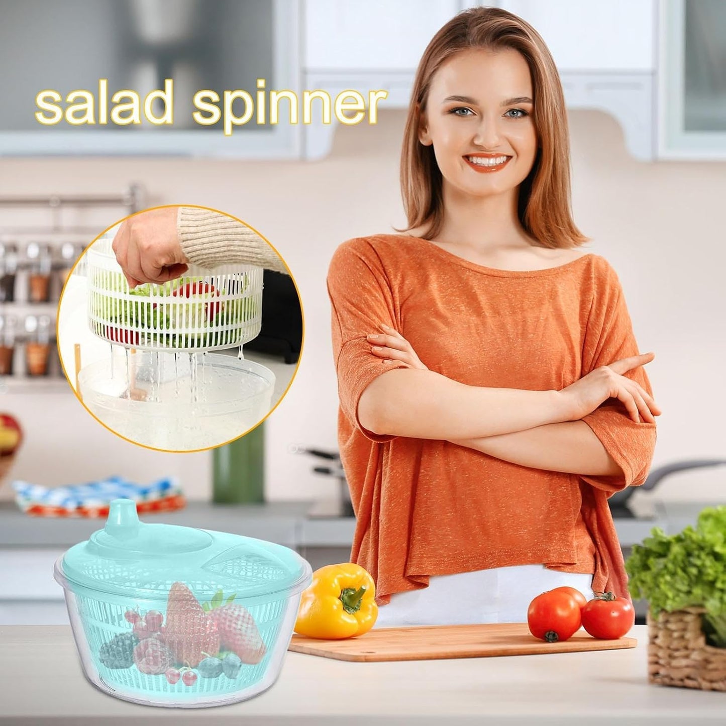 Lettuce Spinner - Fruit Washer Spinner | Lettuce Cleaner Spinner Large Salad Spinner, Fruit Washer Spinner Vegetable Dryer, Salad Spinner Lettuce Dryer Fruit Washer for Safe and Practical