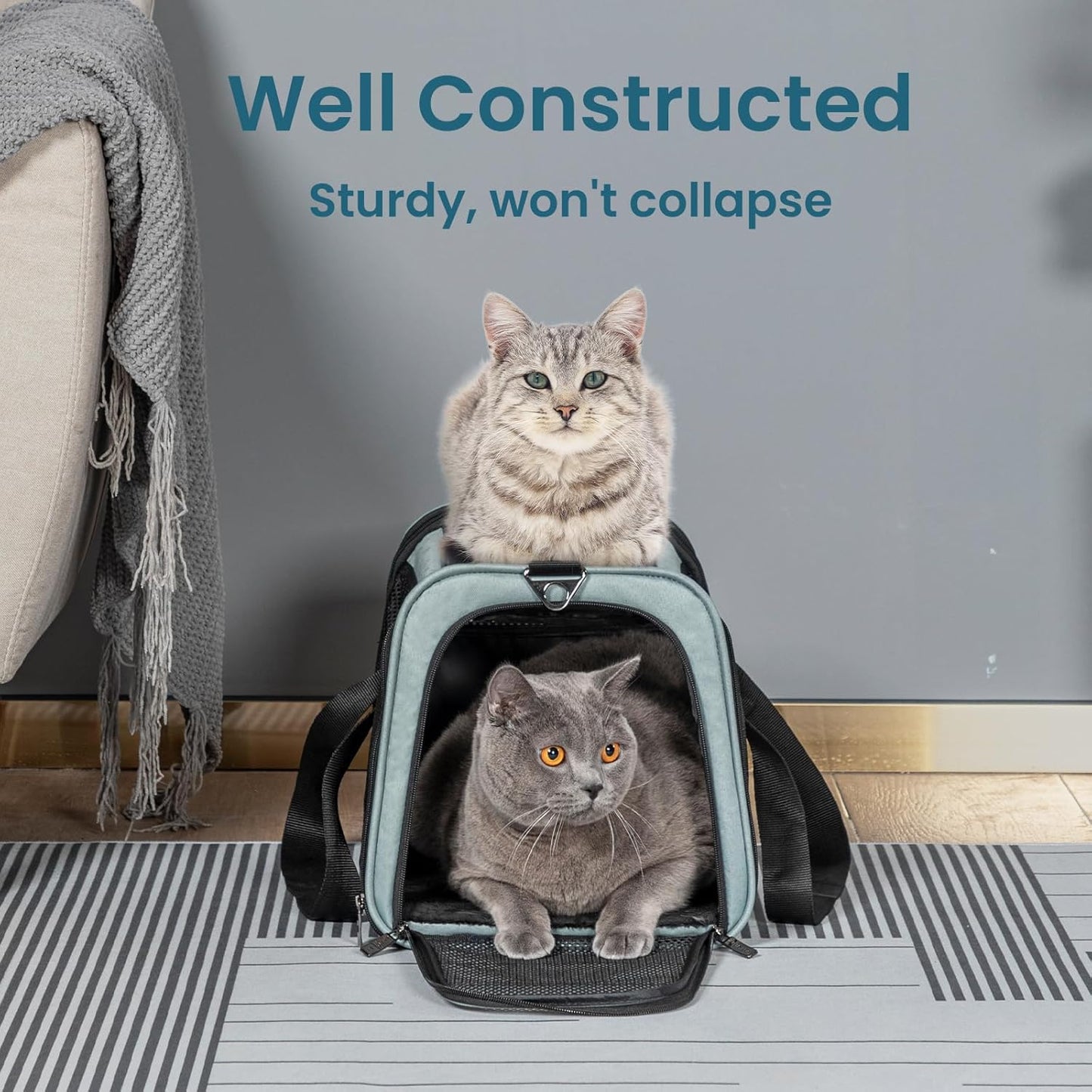 Petsfit Pet Carrier Airline Approved, Soft-Sided Cat Carrier with Patented Car Buckle, Lightweight and Collapsible with Adjustable Shoulder Strap, Soft Cushion,Green