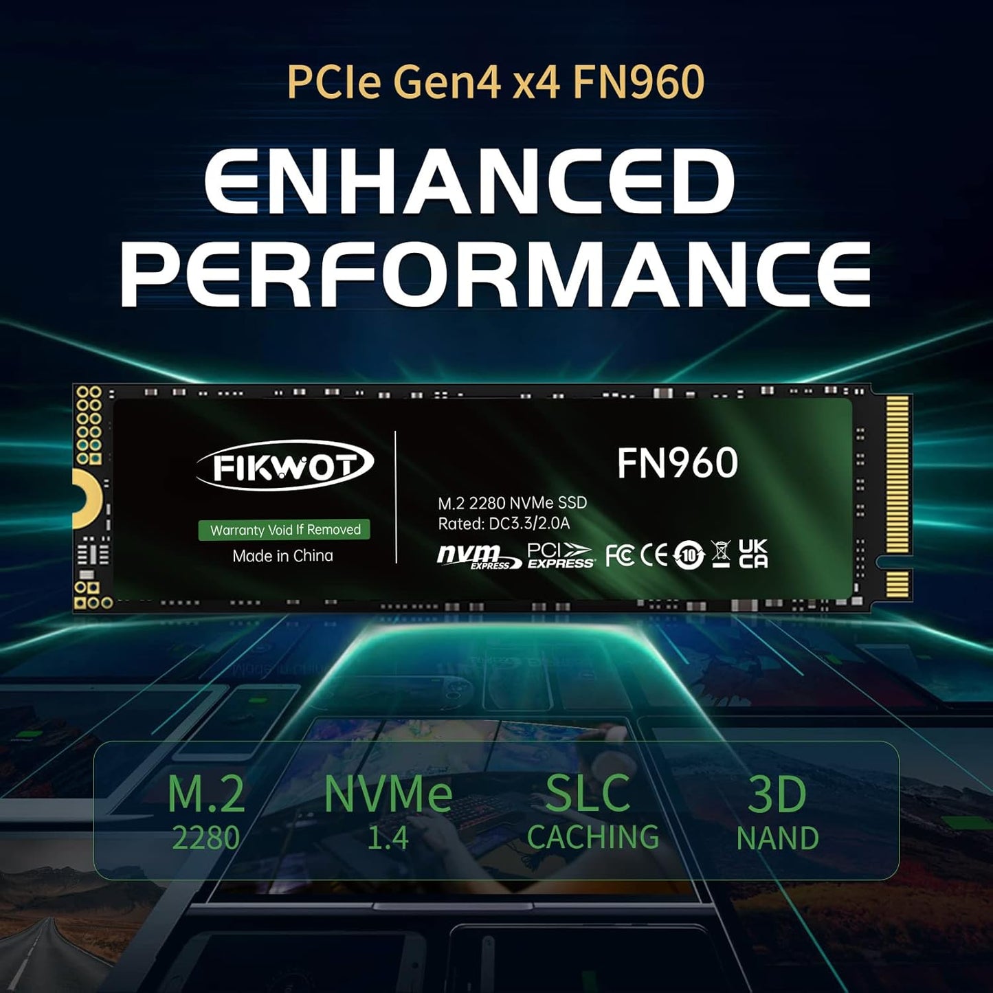 Fikwot FN970 2TB M.2 2280 PCIe Gen4 x4 NVMe 1.4 Internal Solid State Drive with Heatsink - Speeds up to 7,400MB/s, Configure DRAM Cache, Compatible PS5 Internal SSD