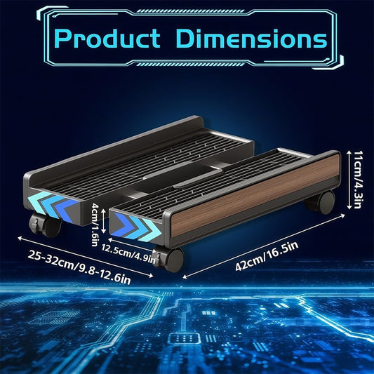 Adjustable Mobile CPU Stand with 4 Caster Wheels, Ventilated Computer Tower Stand, PC Cart Holder for Floor, Computer Desktop Stand for Office, Gamers and Students (ack Wood Grain)