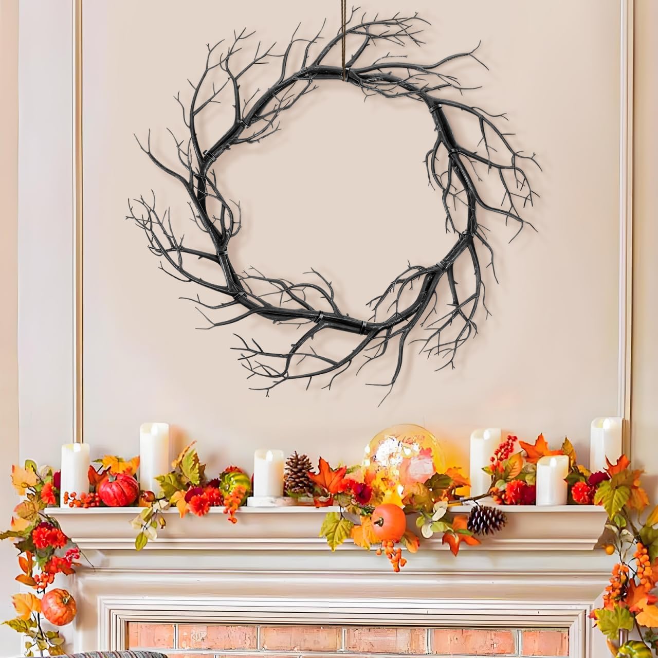 MAGICLULU Black Twig Wreath, 16.5 in Artificial Branch Wreath for Door, Halloween Simulated Twig Garland for Home Decor