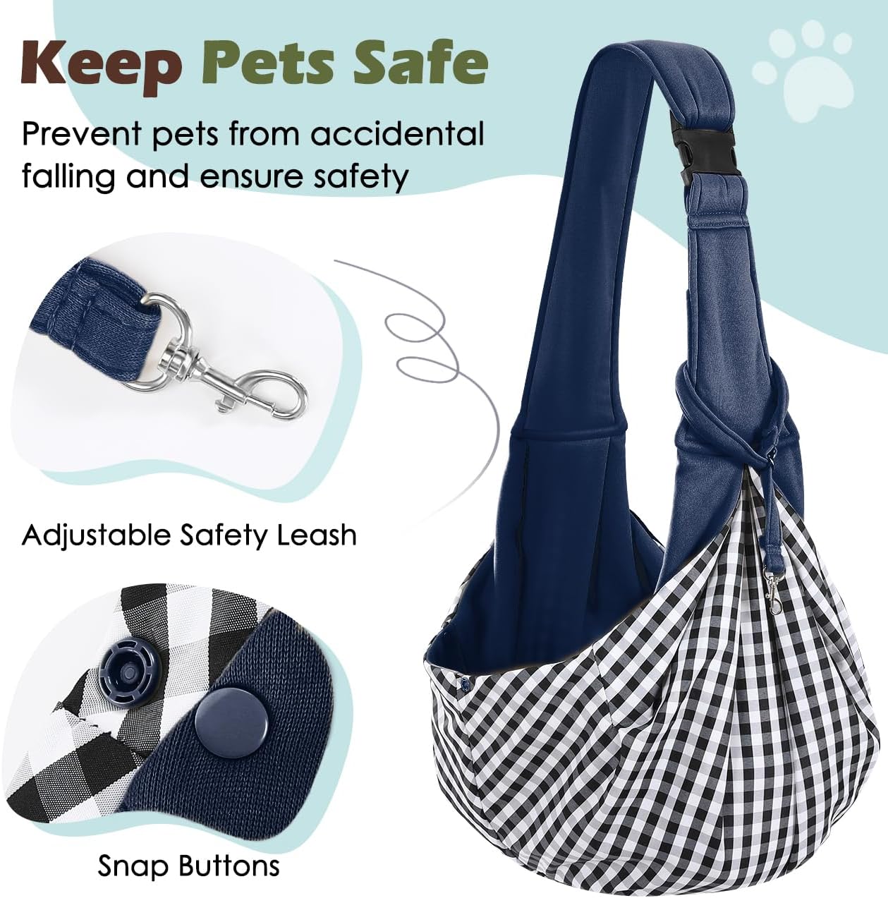 Pawaboo Small Dog Sling Carrier, Reversible Hands Free Dog Sling Carrier for Small Dogs and Cats, Puppy Sling Carrier with Adjustable Strap Buckle & Safety Harness, Puppy Essentials, Grey
