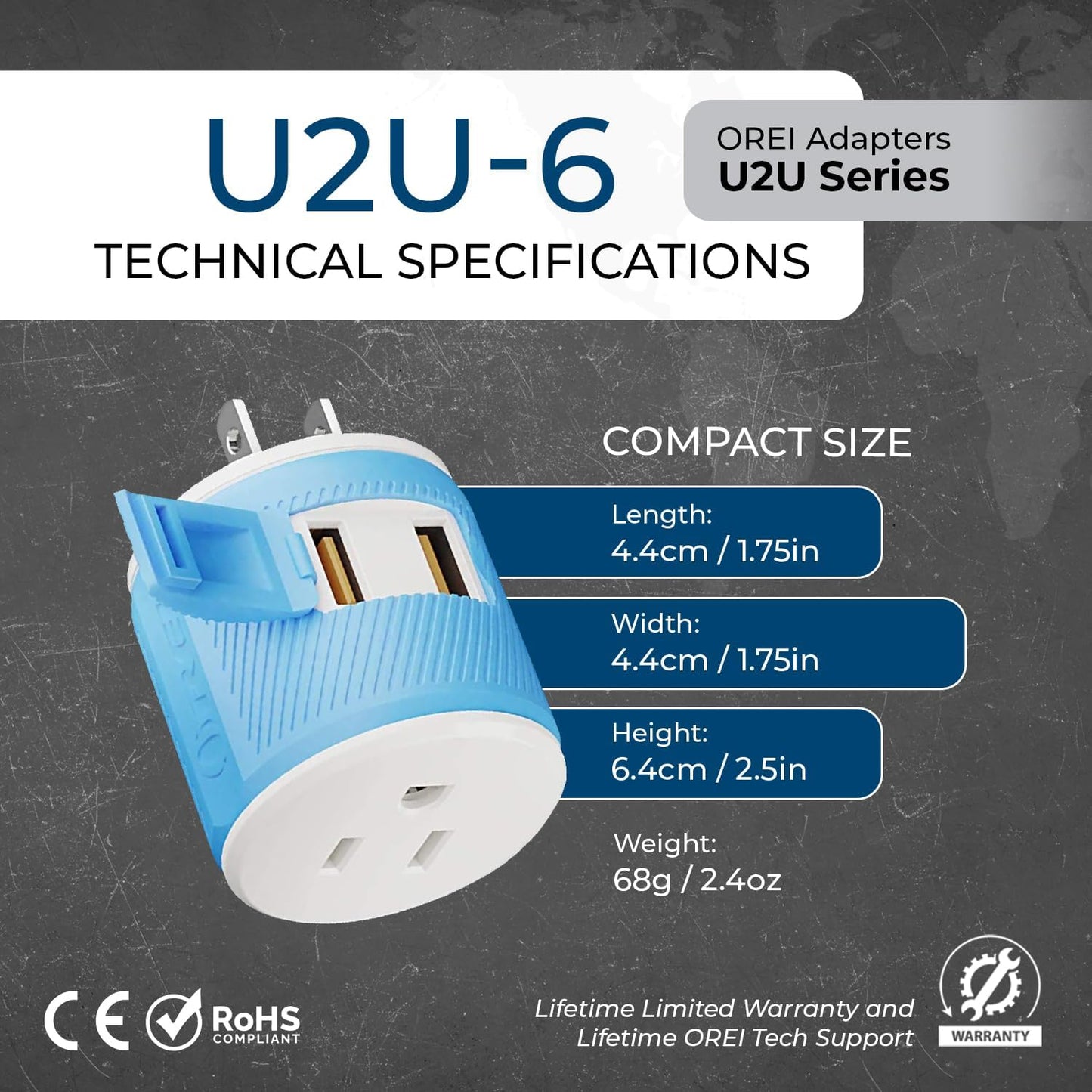 OREI South Africa, Botswana, Namibia Travel Plug Adapter with Dual USB - USA Input - Type M (U2U-10L), Will work with Cell Phones, Camera, Laptop, Tablets, iPad, iPhone