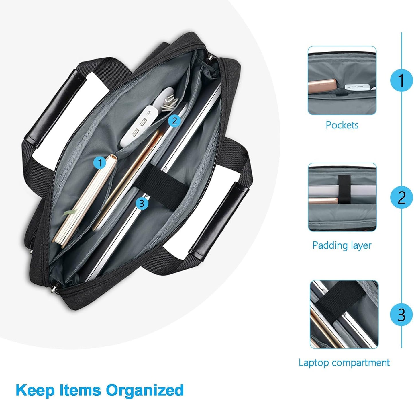 MOSISO Laptop Bag 13.3 inch, 13-13.3 inch Computer Shoulder Bag Compatible with MacBook Air/Pro 13/Pro 14, HP Dell ASUS Notebook &2 Raised&1 Flapover&1 Horizontal Pocket&Handle&Belt, Black