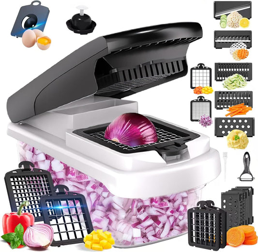 Vegetable Chopper Cutter Slicer Dicer with Container, 15-in-1 Veggie Mandoline Food Slicer for Kitchen, Fruit Onion Salad Potato Chopper Cutter Dicer, Cheese Grater, Kitchen Tools Gadgets