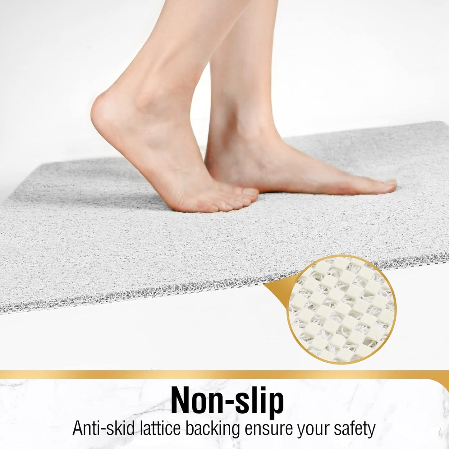 HITSLAM Shower Mat Non Slip, 24 x 16 Inch Bathtub Mat Non Slip with Drain, Soft PVC Loofah Bath Mat for Tub, Quick Drying Bathroom Shower Mat, Grey