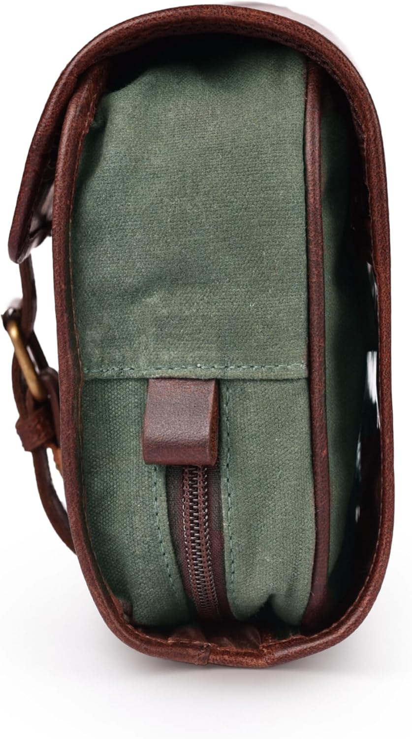 LEATHER VILLAGE Hanging Toiletry Bag for Men & Women, Handcrafted Vintage Cosmetic & Shaving Organizer Travel Dopp Kit- Brown