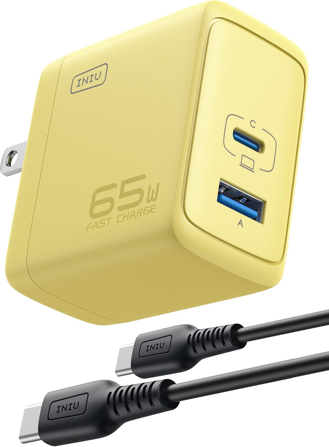 INIU USB C Charger, 65W Fast Charging GaN Wall Charger, 2-Port Compact Foldable PD PPS Charger Block for MacBook Pro/Air, iPad Pro, iPhone 16/15, Galaxy S23, Dell XPS 13, Note 20/10+, Steam Deck