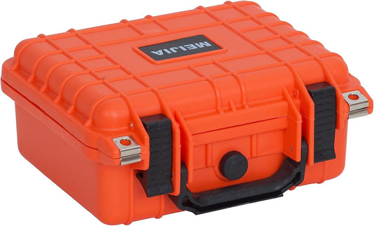 MEIJIA Portable All Weather Waterproof Protective Hard Case,Camera Case with Customizable Fit Foam,Fit Use of Drones, Camera, Equipments, 10.62inchx9.68inchx 4.87inch (Orange)