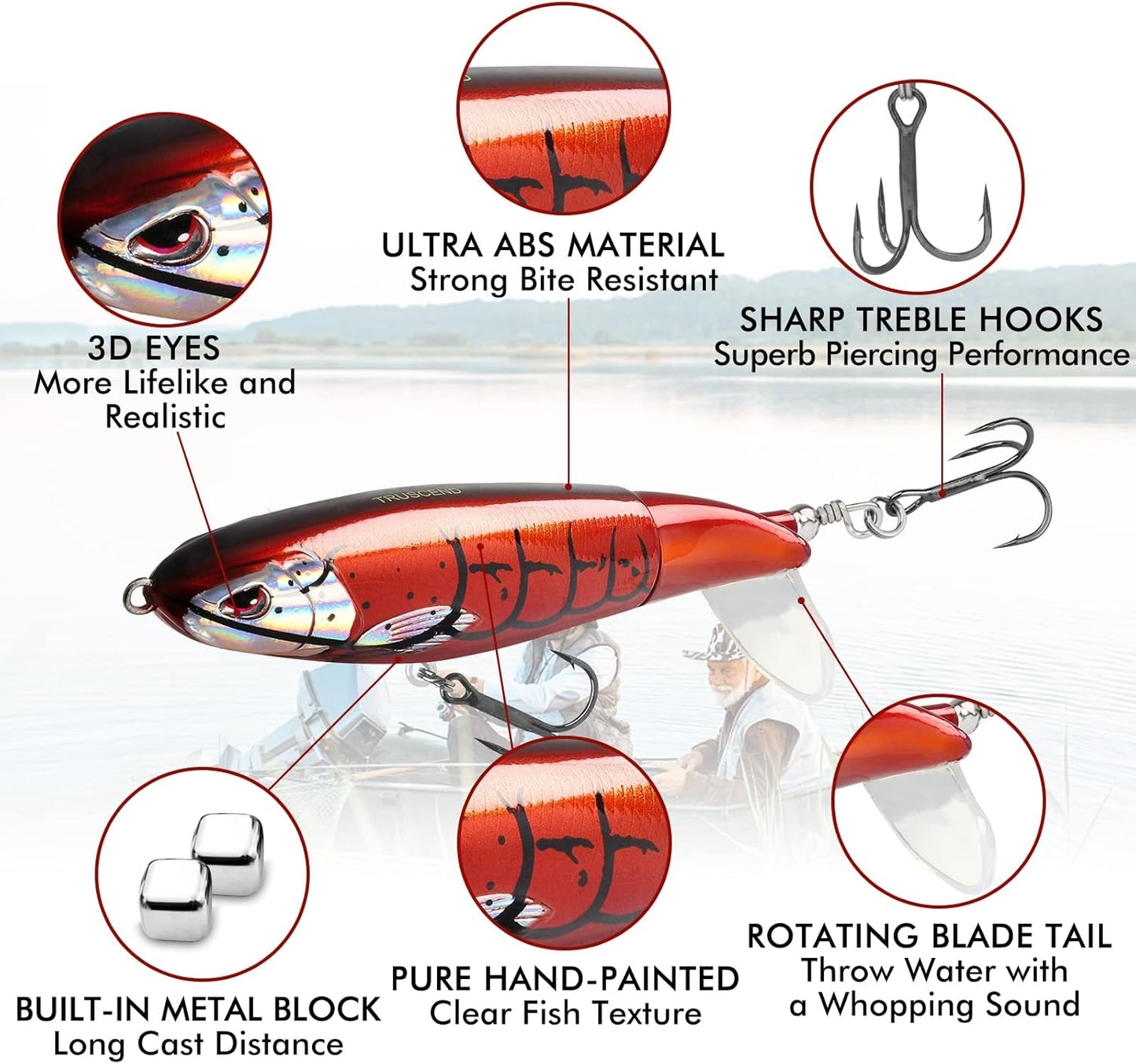TRUSCEND PoPobait with BKK Hooks, Top Water Plopper Fishing Lures for Bass Walleye Pike Catfish Musky Perch, Floating Lure for Freshwater or Saltwater, Amazing Teasers Fishing Gifts for Family Fishing