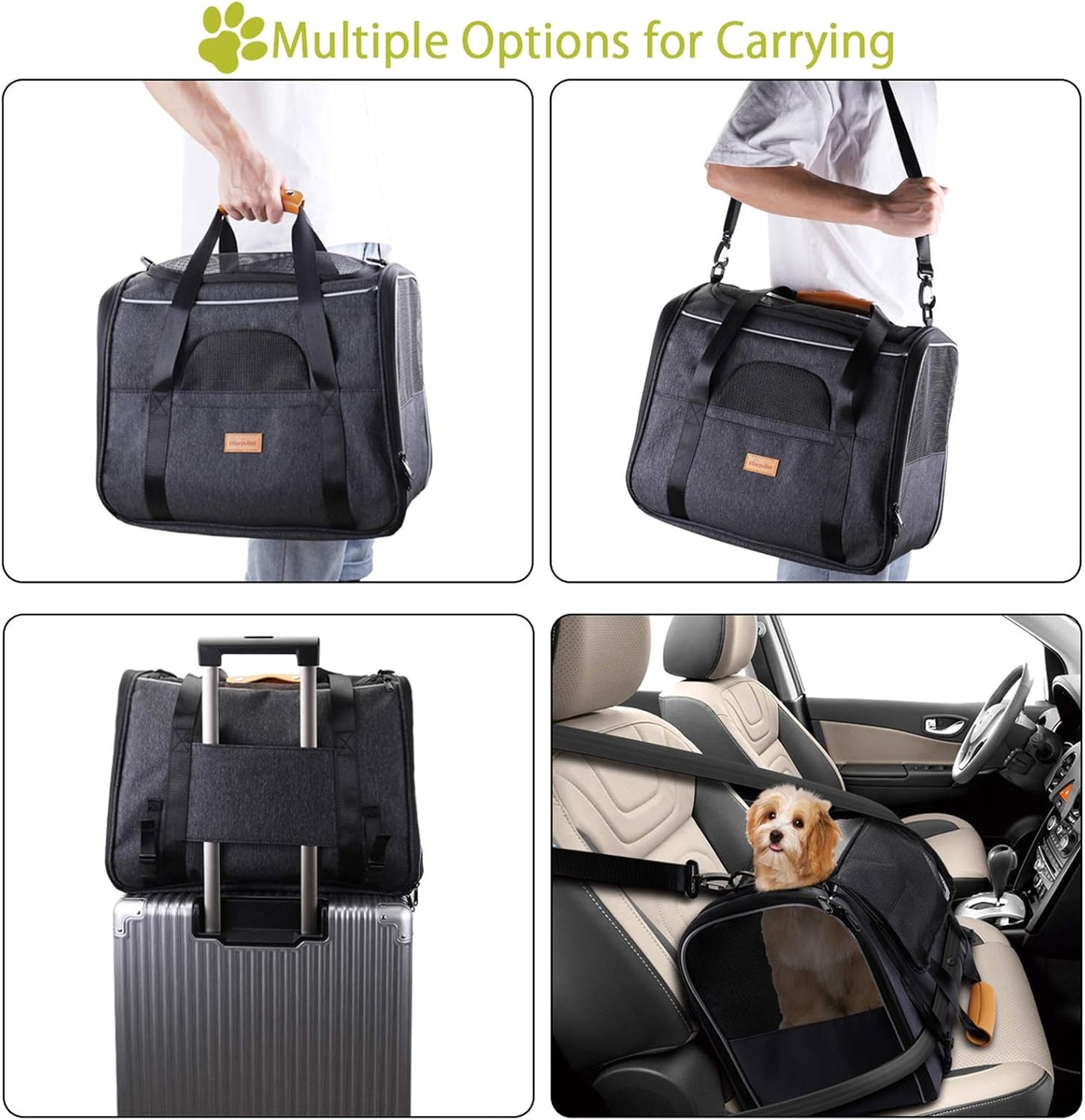 Morpilot Cat Carrier Soft - Portable Pet Carrier for Small or Medium Cats, Dogs and Puppy up to 14lbs, Airline Approved Dog Carrier with Safety Buckle - (Dark Gray)
