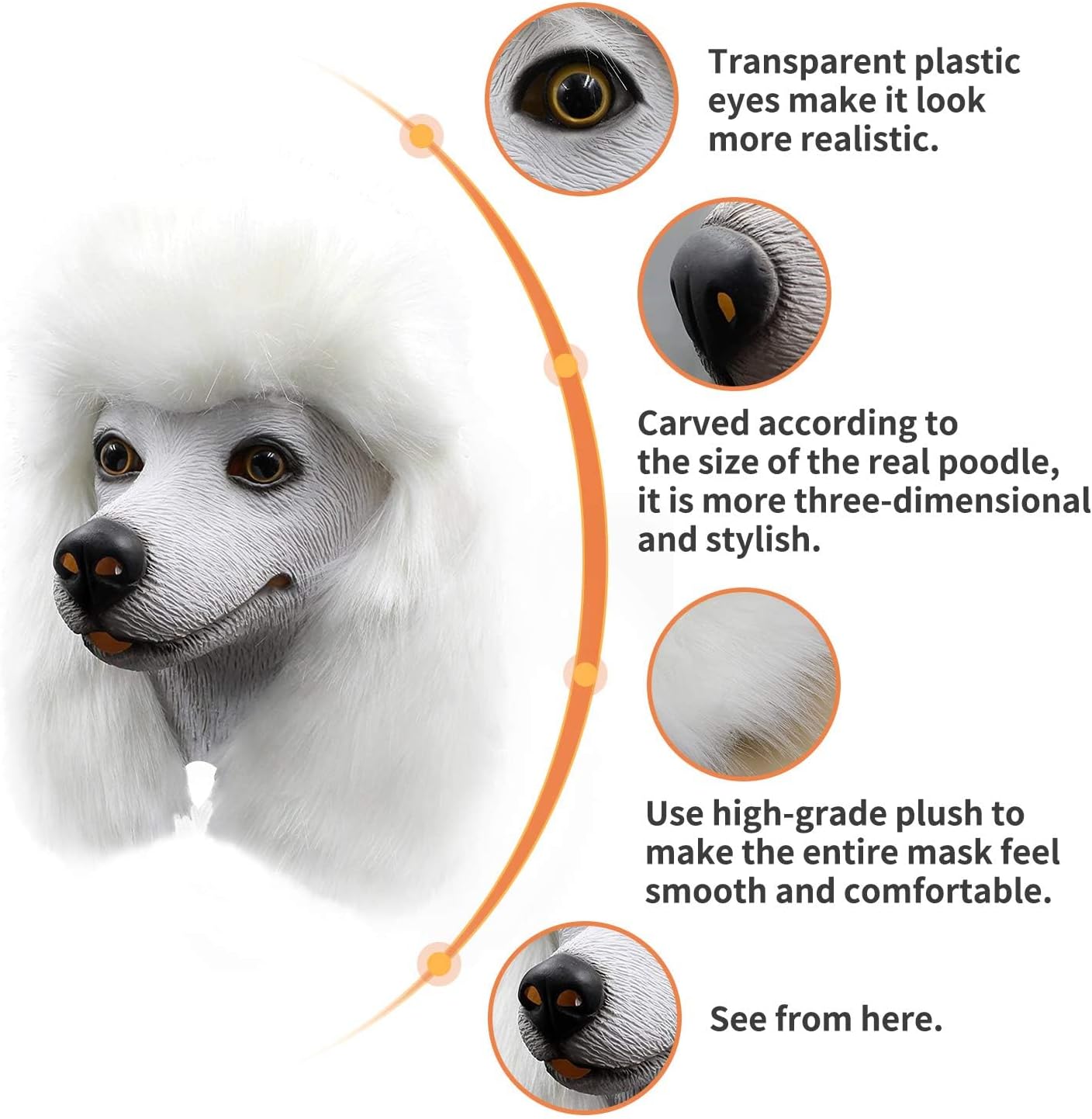 Dog Mask Poodle Head Face Costume Novelty Halloween Party Dressing Up Masks For Adults And Kids (White poodle)
