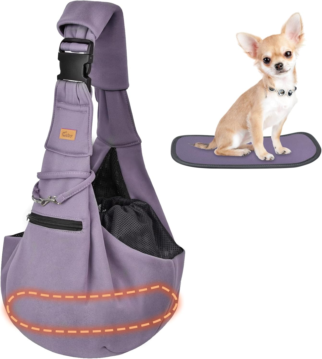 Cuby Adjustable Dog Cat Sling Padded Hard Bottom Pet Carrier Sling Soft Carrying Puppy Bag for Small Dogs Cats Outdoor Travel (Grayish-White)