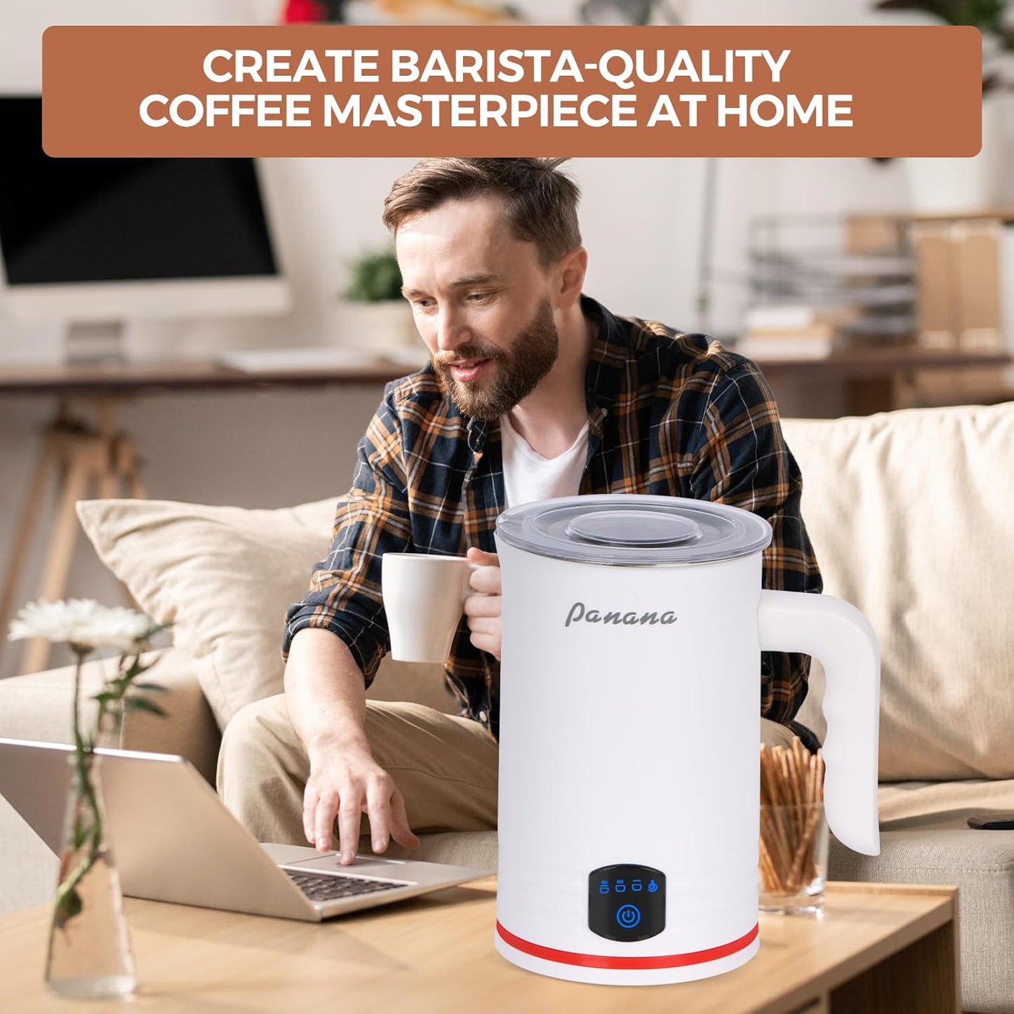 Electric Milk Frother, 4 in 1 Milk Steamer, 14.5oz/430ml Automatic Warm and Cold Foam Maker for Coffee,Latte, Cappuccino, Macchiato, Hot Chocolate (Black)