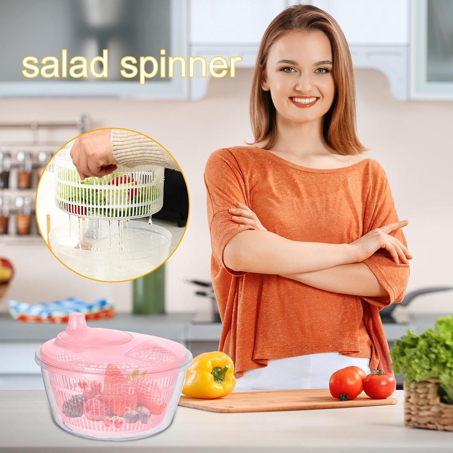 Lettuce Spinner - Fruit Washer Spinner | Lettuce Cleaner Spinner Large Salad Spinner, Fruit Washer Spinner Vegetable Dryer, Salad Spinner Lettuce Dryer Fruit Washer for Safe and Practical