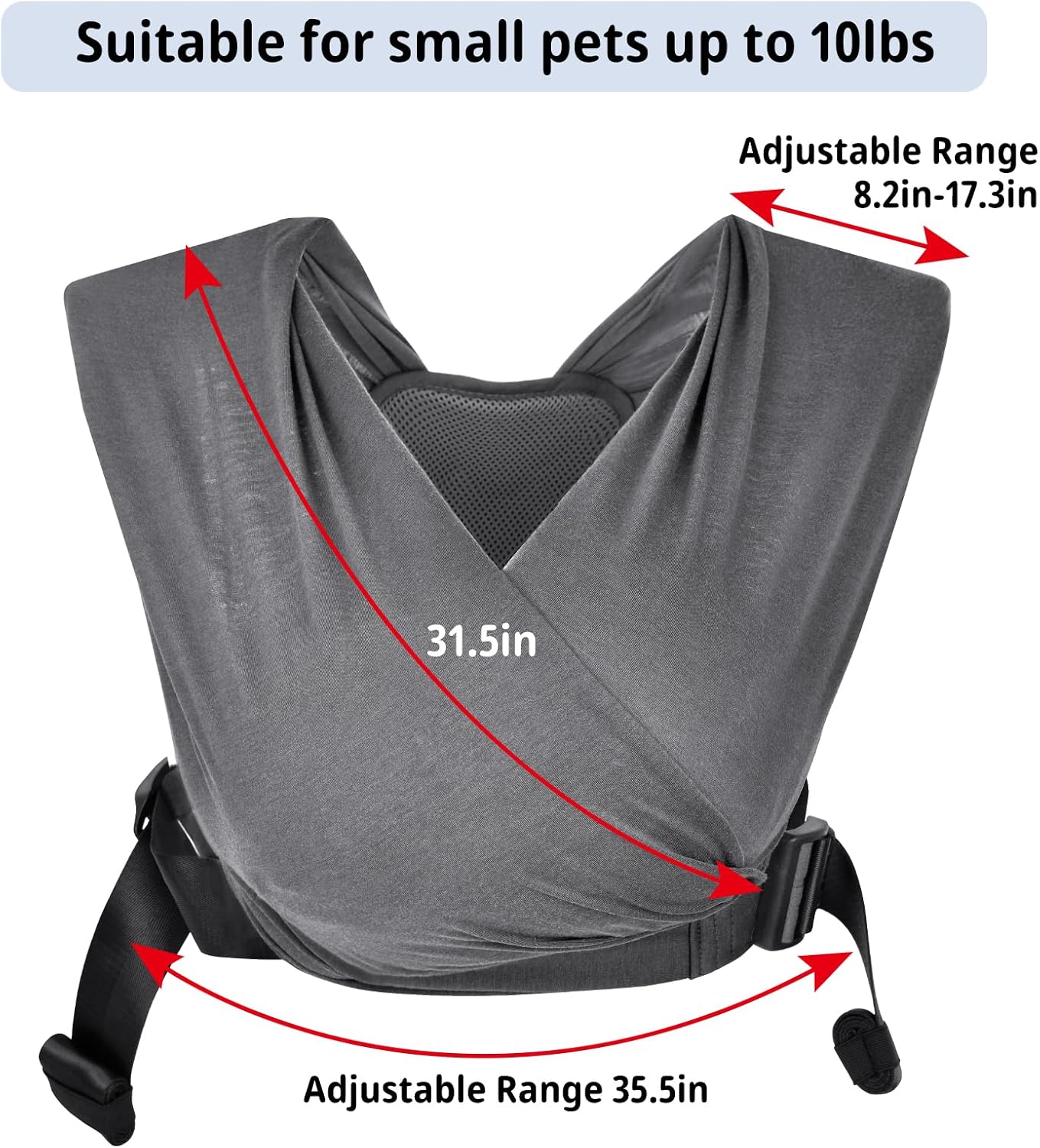 CUBY Swaddle Dog Sling Carrier for Small Dogs, Front Pet Sling Carrie Chest, Hands Free Adjustable Cat Slings Carrier Soft Cotton Reducing Pain Puppy SlingCarrier for Small Pets Up to 11lb (Grey)