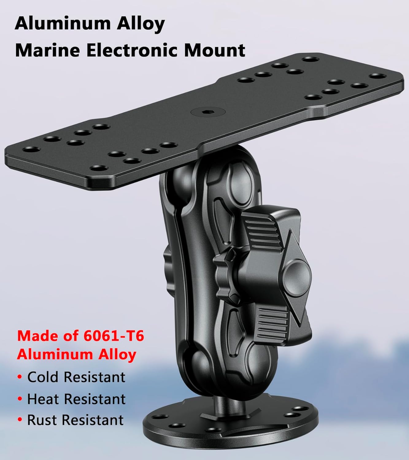 VAZESWIN Aluminum Alloy Fish Finder Mount with B Size 1" Ball Rectangle Plate & Round Base, 3.5" Medium Arm Marine Electronic Mount Compatible with Garmin, Lowrance, Humminbird, Raymarine and More