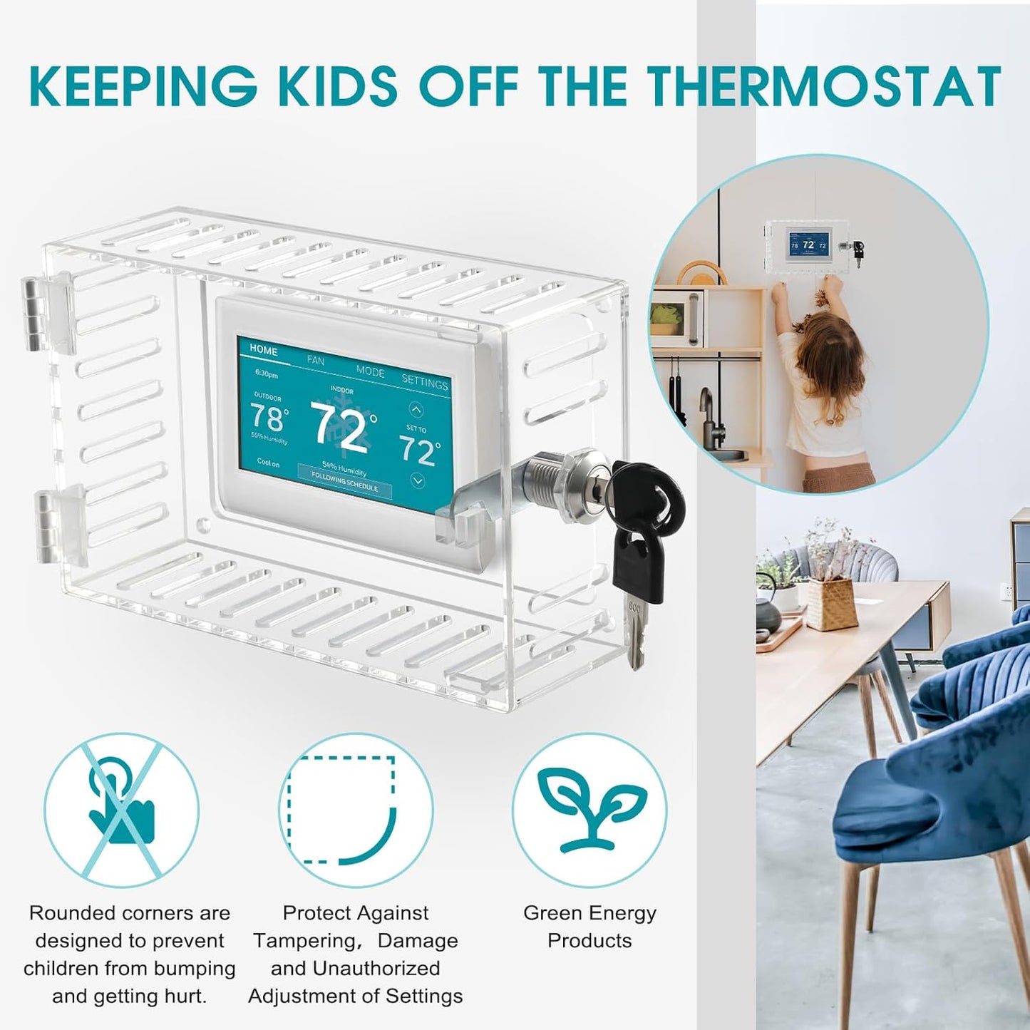 SUTINE Thermostat Lock Box with Key, Universal Acrylic Thermostat Cover with Lock, Large Thermostat Lock Box Clear Lock Box Thermostat Guards for Wall Thermostats, Restaurants, Wall AC Panel, School
