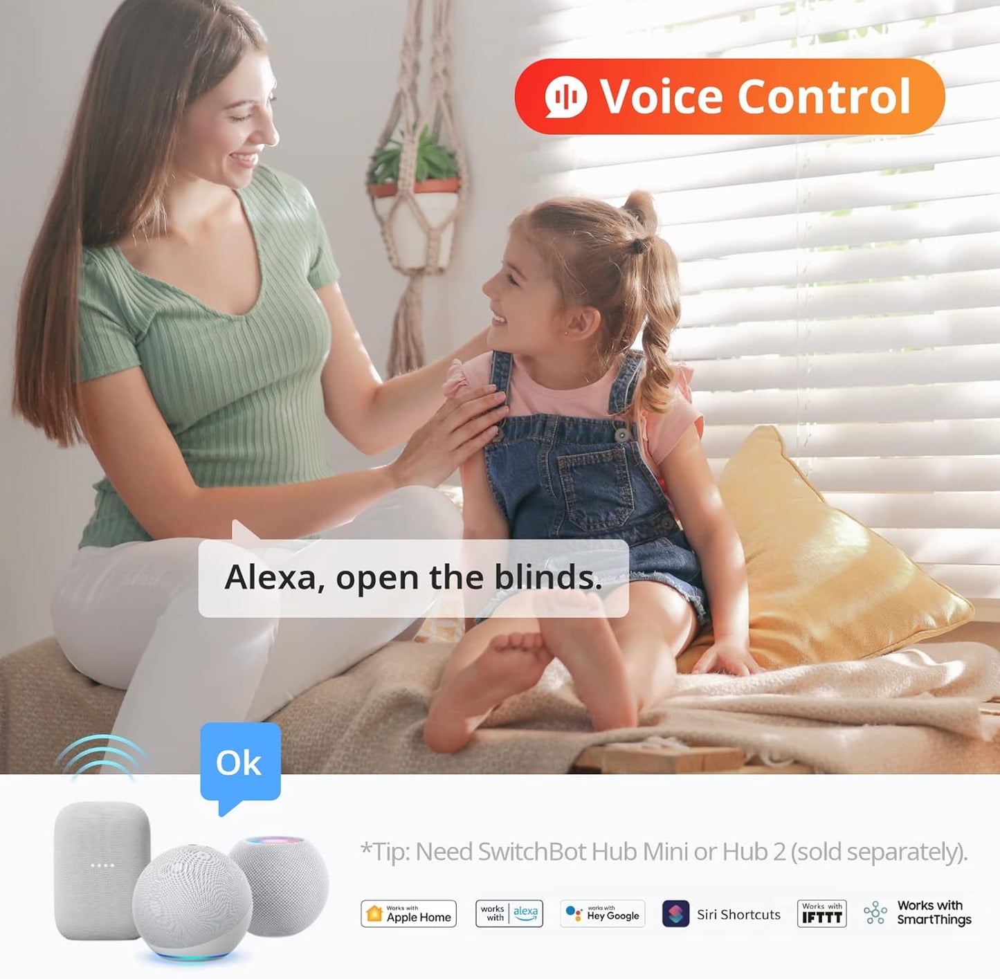 SwitchBot Blind Tilt Motorized Blinds - Smart Electric Blinds with Bluetooth Remote Control, Solar Powered, Light Sensing Control, Add SwitchBot Hub Mini to Make it Compatible with Alexa & Google Home