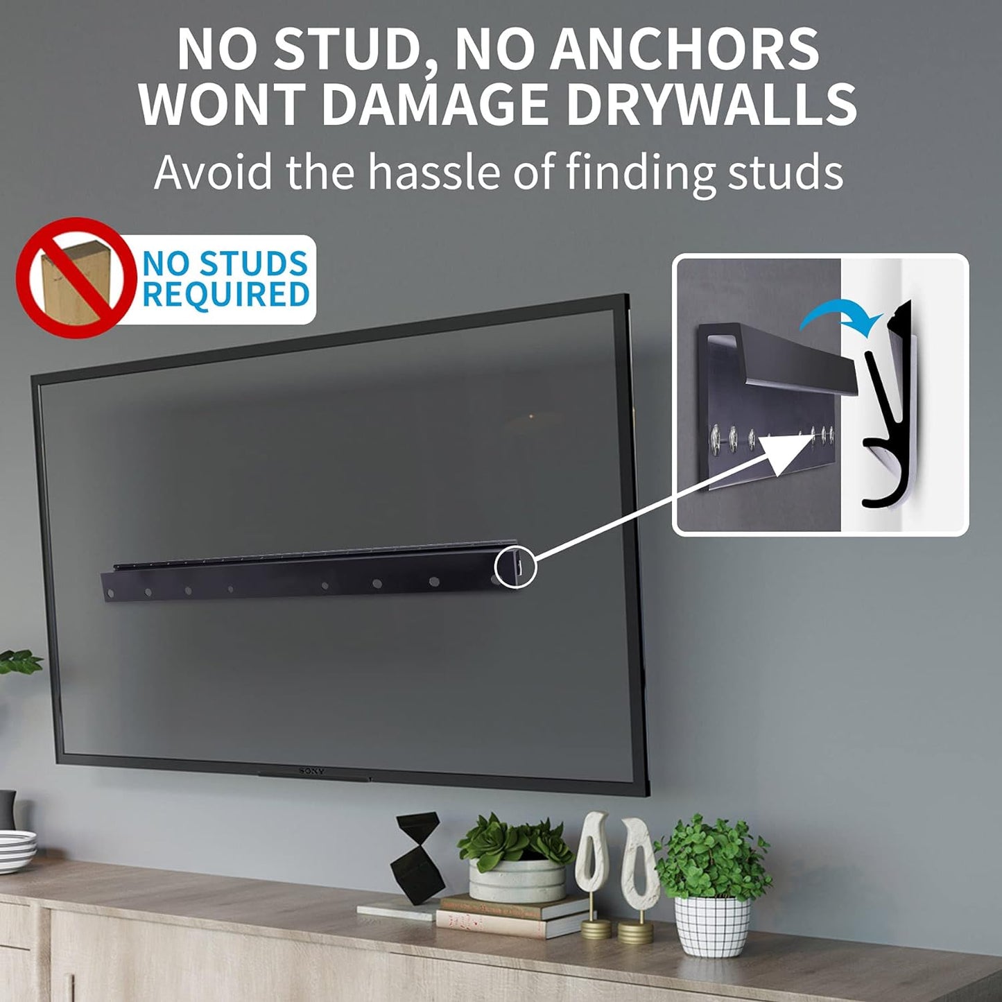 Studless Drywall TV Mount for 12-55 inch TVs, No Stud TV Wall Bracket Max VESA 400x400mm up to 100 lbs Universal Fits Most LED LCD Plasma Flat/Curved Screen TVs & Monitors