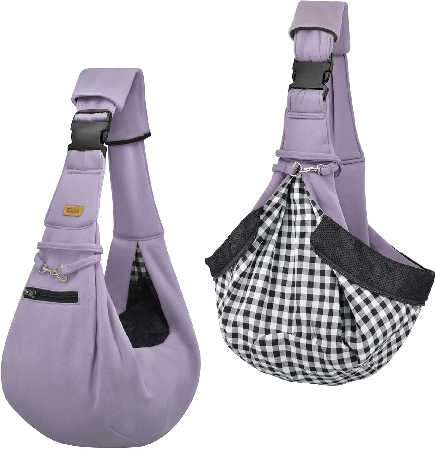 Cuby Adjustable Dog Cat Sling Padded Hard Bottom Pet Carrier Sling Soft Carrying Puppy Bag for Small Dogs Cats Outdoor Travel (Grayish-White)