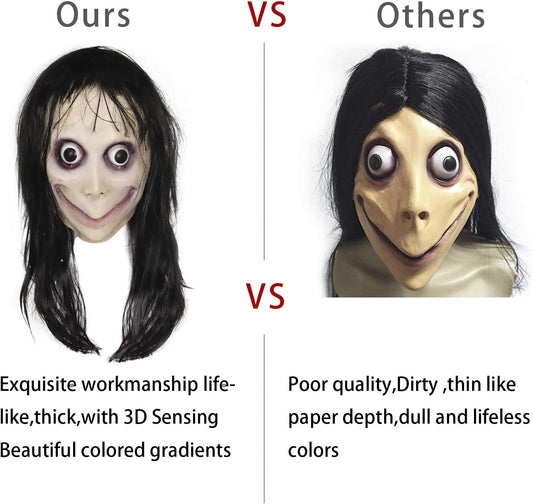 molezu Creepy Mask, Scary Challenge Games Evil Latex Mask with Long Hair, Halloween Costume Party Props