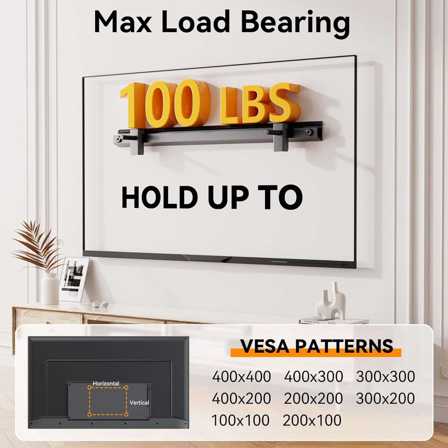 AENTGIU Studless TV Wall Mount, No Drill Drywall TV Bracket Hanger for 32-75 inch Flat Screen TVs, No Anchors, No Stud, Heavy Duty, Easy Install with All Hardware Included