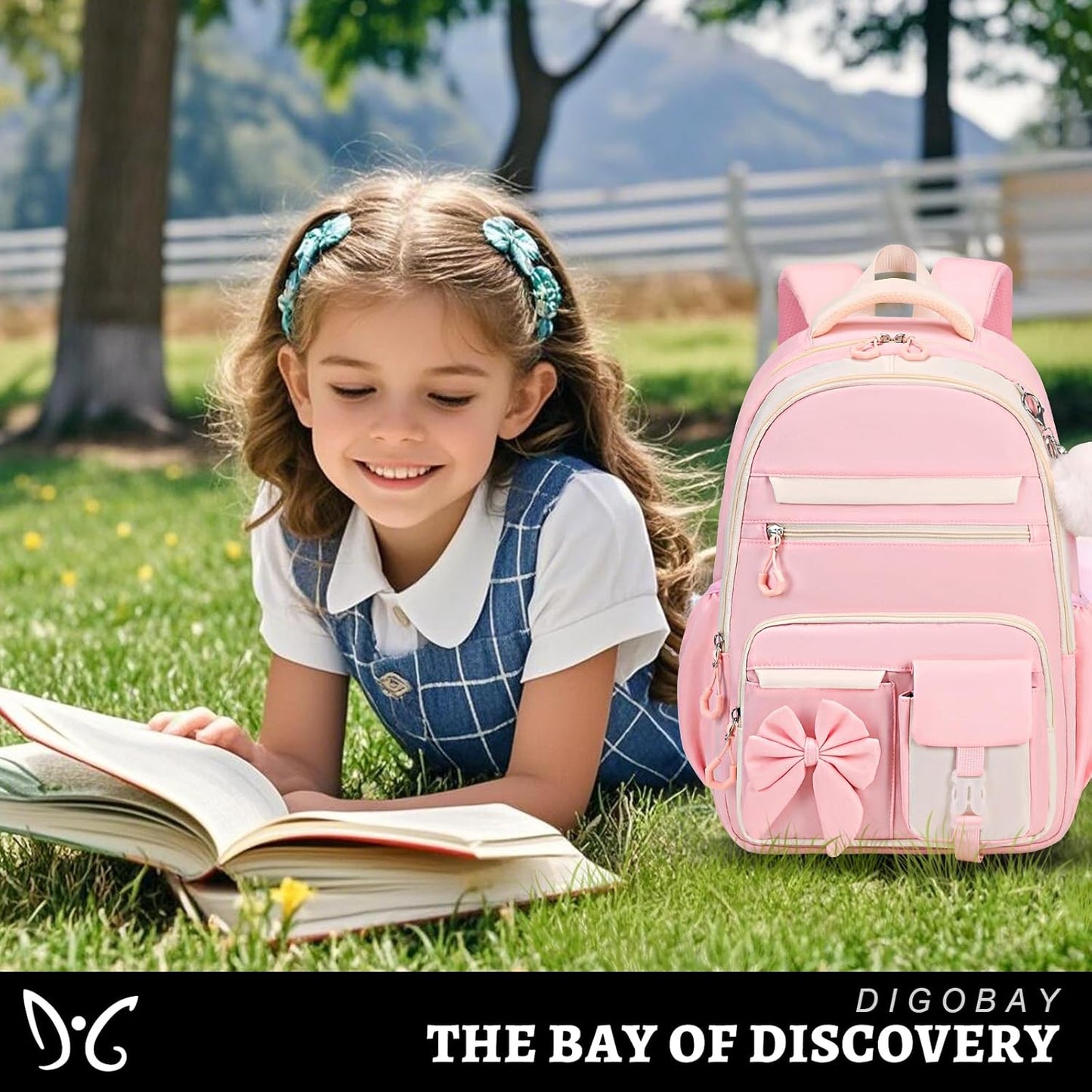 DIGOBAY Backpack for Girls, 3PCS Girls Backpack with Lunch Bag Pencil Case, Kids Backpack for Kindergarten Elementary School