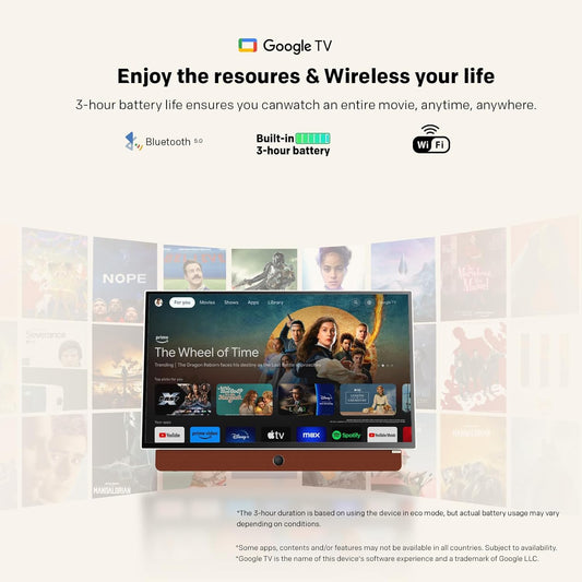 Skyworth 24-Inch Portable Smart Display with Google TV, 3-Hour Battery Life 24P100 Companion Series 1080P FHD, HDR10, Dolby Audio, LED, Bluetooth Remote, Built-in Chromecast and Google Assistant