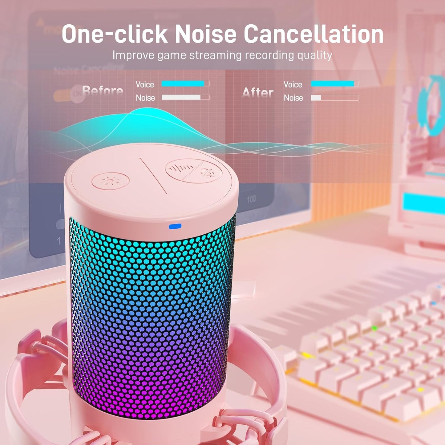 MAONO Gaming USB Microphone, Noise Cancellation Condenser mic with Mute, Gain, Monitoring, Boom Arm for Streaming, Podcast, Vocal, Twitch, YouTube, Discord, PC, Computer, PS4, PS5, Mac, DGM20S