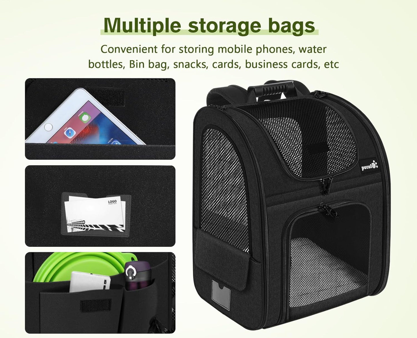 Pecute Pet Carrier Backpack, Dog Carrier Backpack Expandable with Breathable Mesh for Pets <6kg, Pet Backpack Carrier for Hiking Travel Camping Outdoor