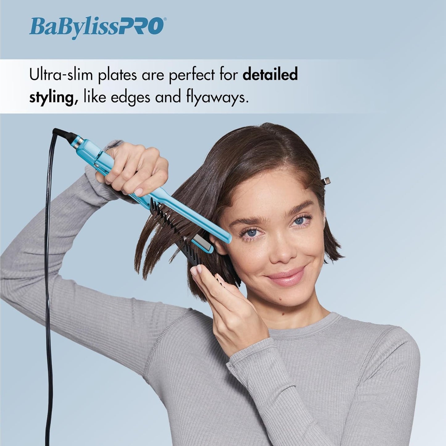 BaBylissPRO Nano Titanium & Ceramic Ultra-Slim Hair Straightener, Extra-Long Dual Voltage Flat Iron with Floating Plates