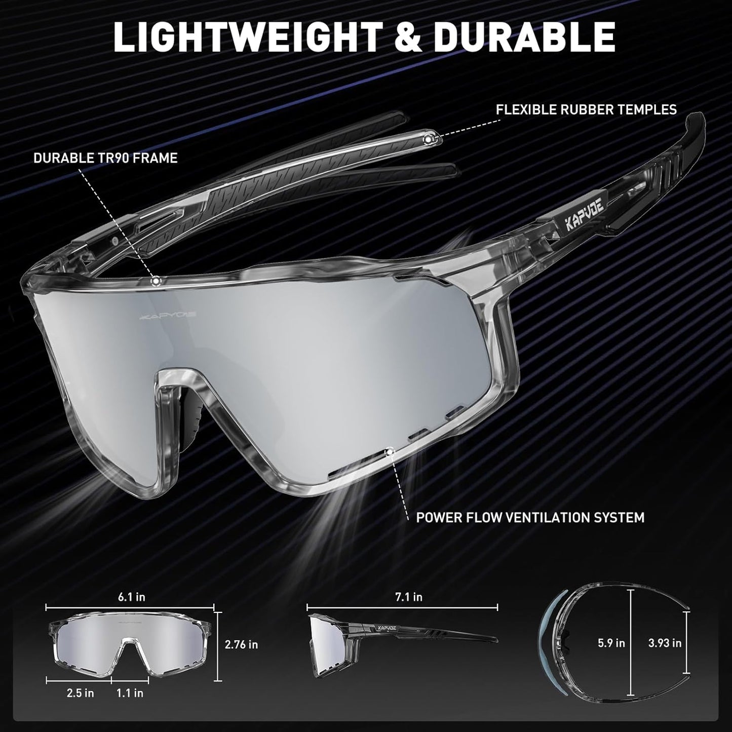 KAPVOE Polarized Cycling Glasses Men Women Mountain Bike Glasses MTB Riding TR90 Sport Sunglasses Running Bicycle Triathlon