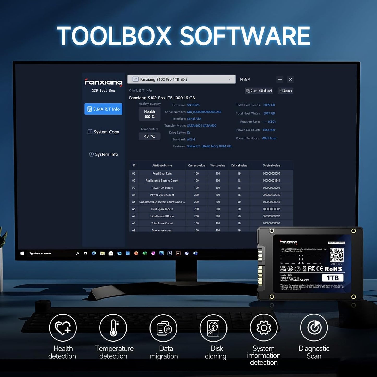 Fanxiang S101 1TB SSD SATA III 6Gb/s 2.5" Internal Solid State Drive, Read Speed up to 550MB/sec, Compatible with Laptop and PC Desktops(Black)