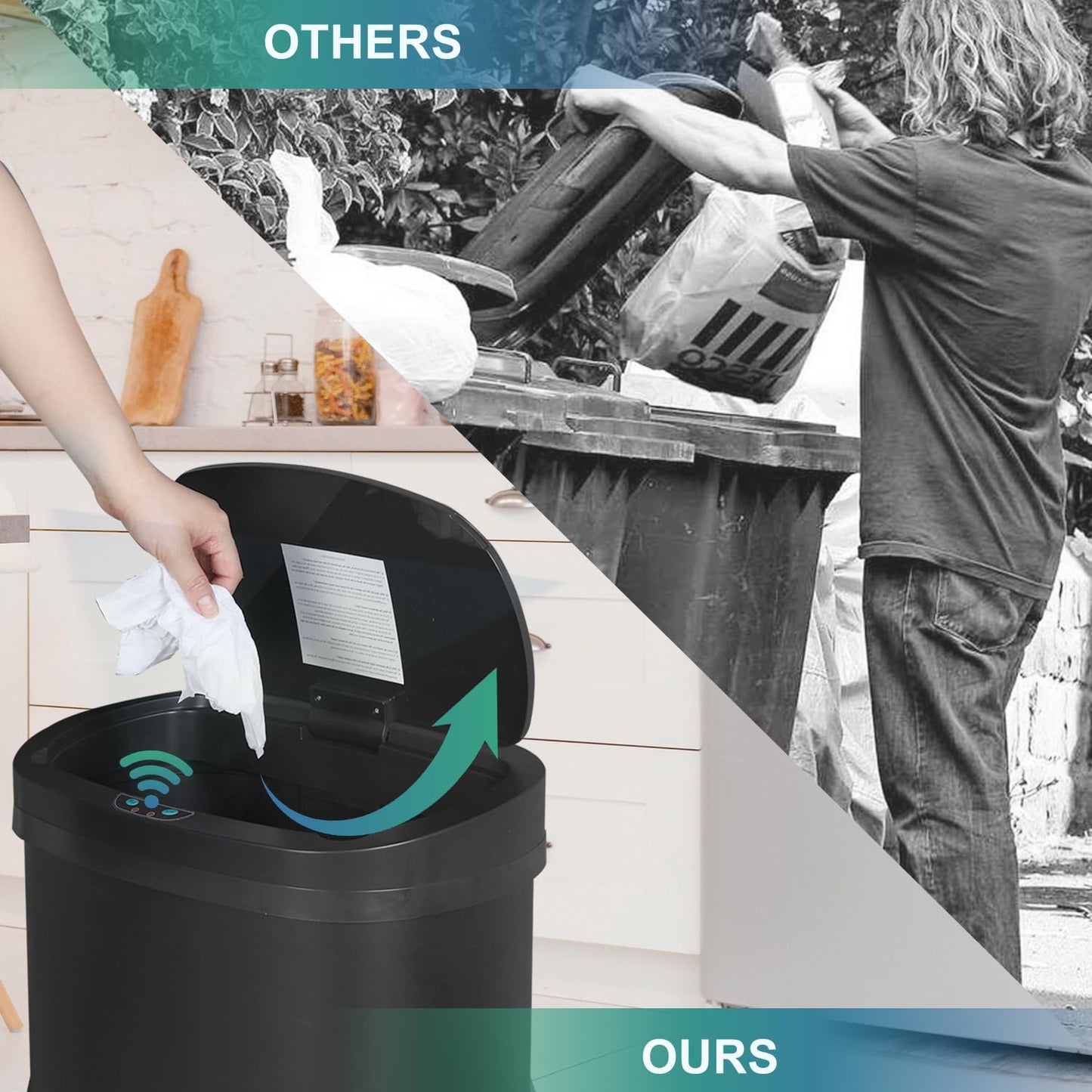 13 Gallon Sensor Garbage Can Stainless Steel Kitchen Garbage Can with Lid Antomatic Garbage can for Kitchen Office Bedroom Bathroom Living Room,Black