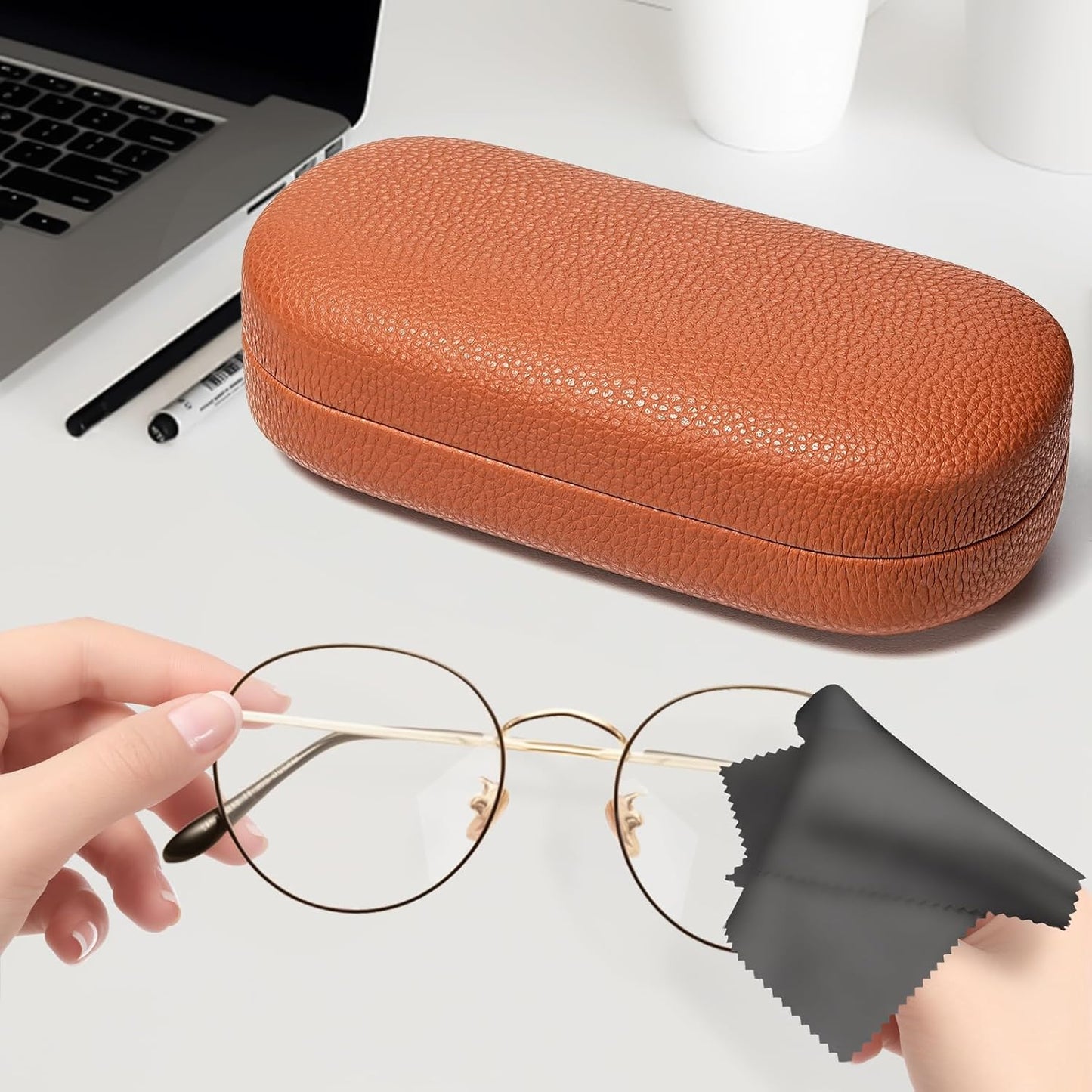 molshine Hard Shell Leather Sunglasses Case,Classic Large Glasses Case for Women Men,Sunglass Eyeglasses