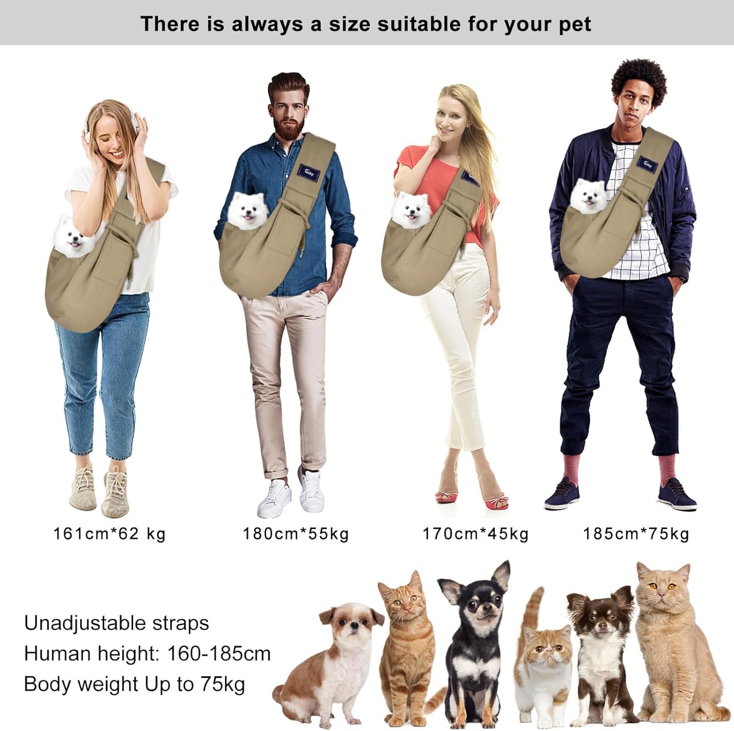 Cuby Adjustable Dog Cat Sling Padded Hard Bottom Pet Carrier Sling Soft Carrying Puppy Bag for Small Dogs Cats Outdoor Travel (Grayish-White)