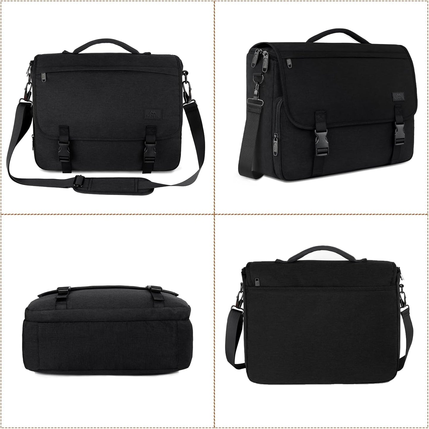 Messenger Bag for Men, Laptop Bag 15.6 Inch, Water Resistant Canvas Shoulder Bag Nylon Crossbody Bag for Women with Detachable Shoulder Strap Black