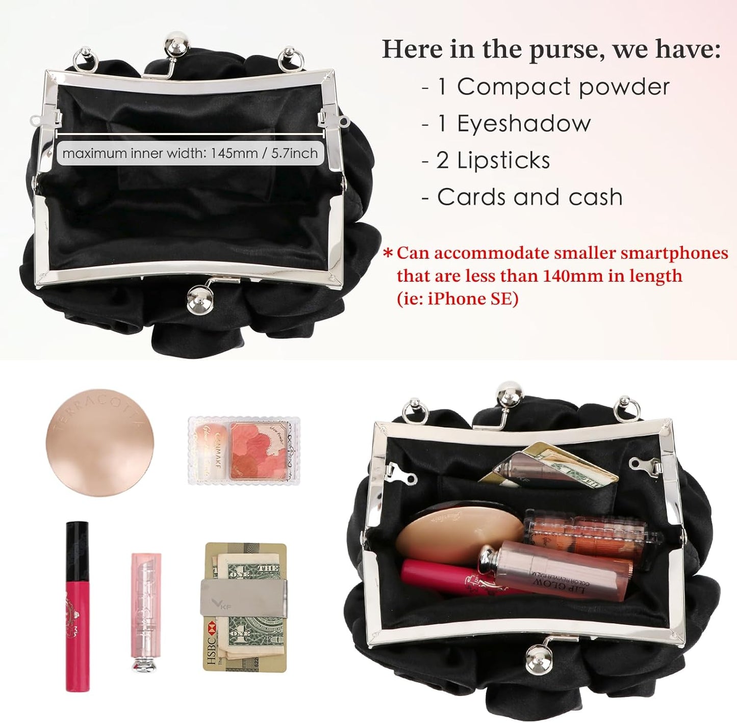 kilofly Missy K 7 Roses Clutch Purse, Satin, with Detachable Strap + kilofly Money Clip